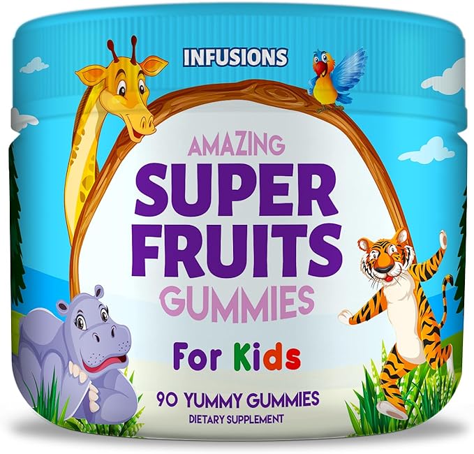 Infusions Super Fruit and Super Green Gummies for Kids 180 Count Superfood Blend Soft and Delicious Gluten Free Non-GMO