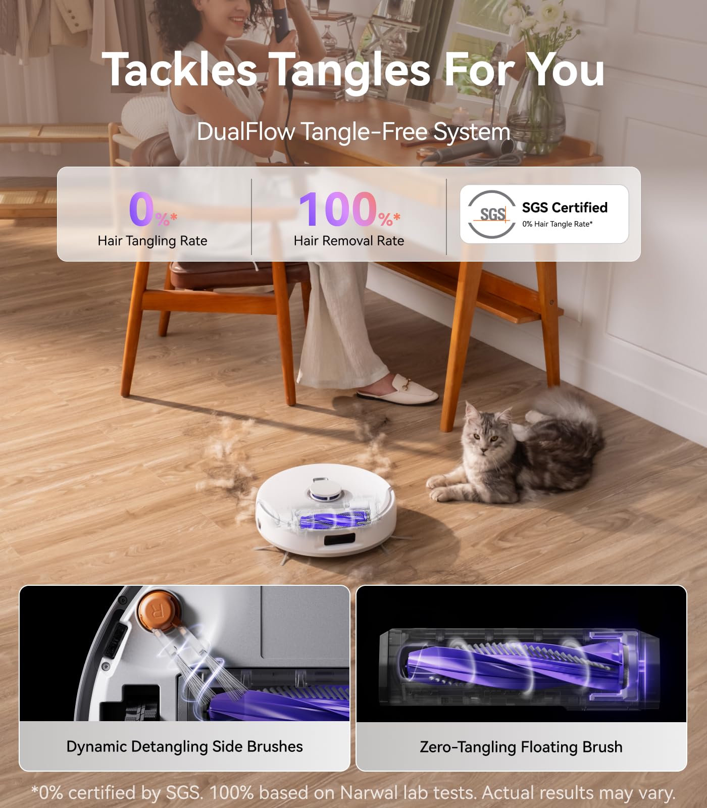 NARWAL Freo Z10 Robot Vacuum and Mop Combo, Tangle Free Robot Mop, 15,000Pa Suction, Adapts to Hard-to-Reach Areas, Self-Emptying, Mop Washing & Drying, Obstacle Avoidance, for Pet Hair & Hard Floor