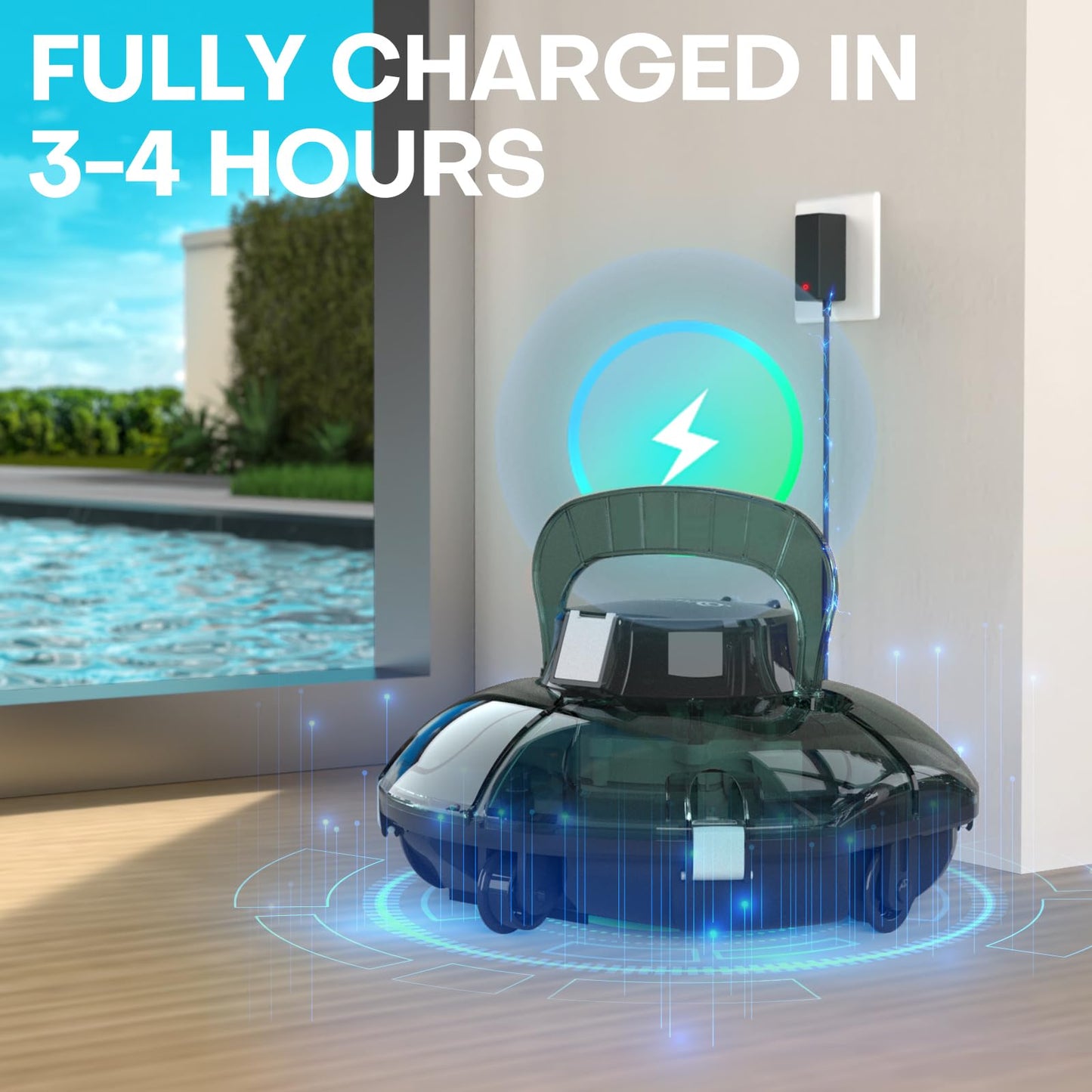 Cordless Robotic Pool Cleaner,Powerful Suction & Dual-Layer Filtration Automatic Vacuum for Above-Ground Pools up to 645 Sq. Ft, Lightweight, Self-Parking