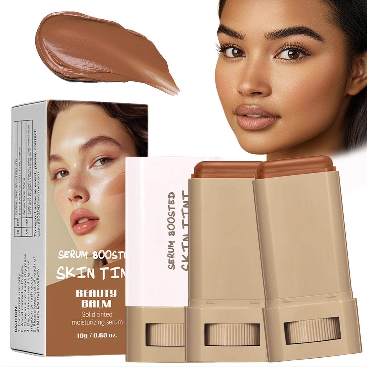 Beauty Balm Serum Boosted Skin Tint Concealer 6 Colors, Beauty Balm Skin Tint Balm Foundation Stick, Solid Tinted Moisturizing Serum Lightweight Foundation, Tinted Face Balm for Mature Skin (3#, 18g)