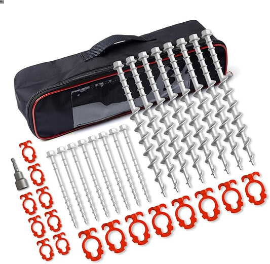 Non-Rust Cast Aluminum Ground Anchors - Heavy Duty Screw in Tent Stakes for Superior Stability Ideal for Securing Animals, Tents, Canopies, Sheds, Car Ports, Swing Sets Outdoors-16Packs