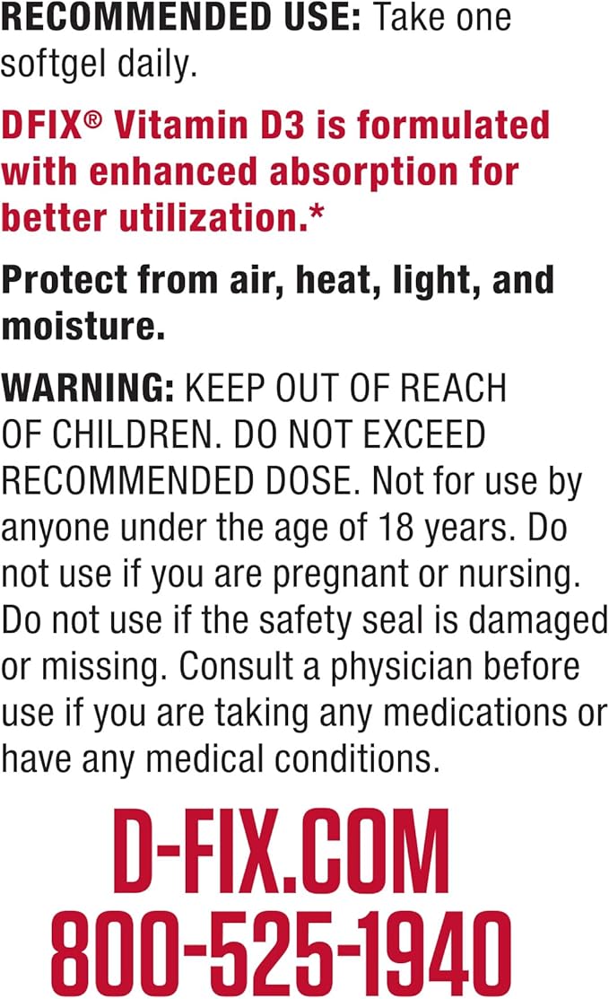 Biotest D Fix - High-Absorption Vitamin D3, 5000 IU - 90 Softgels (90-Day Supply) for Immune Support, Bone Health & Mood