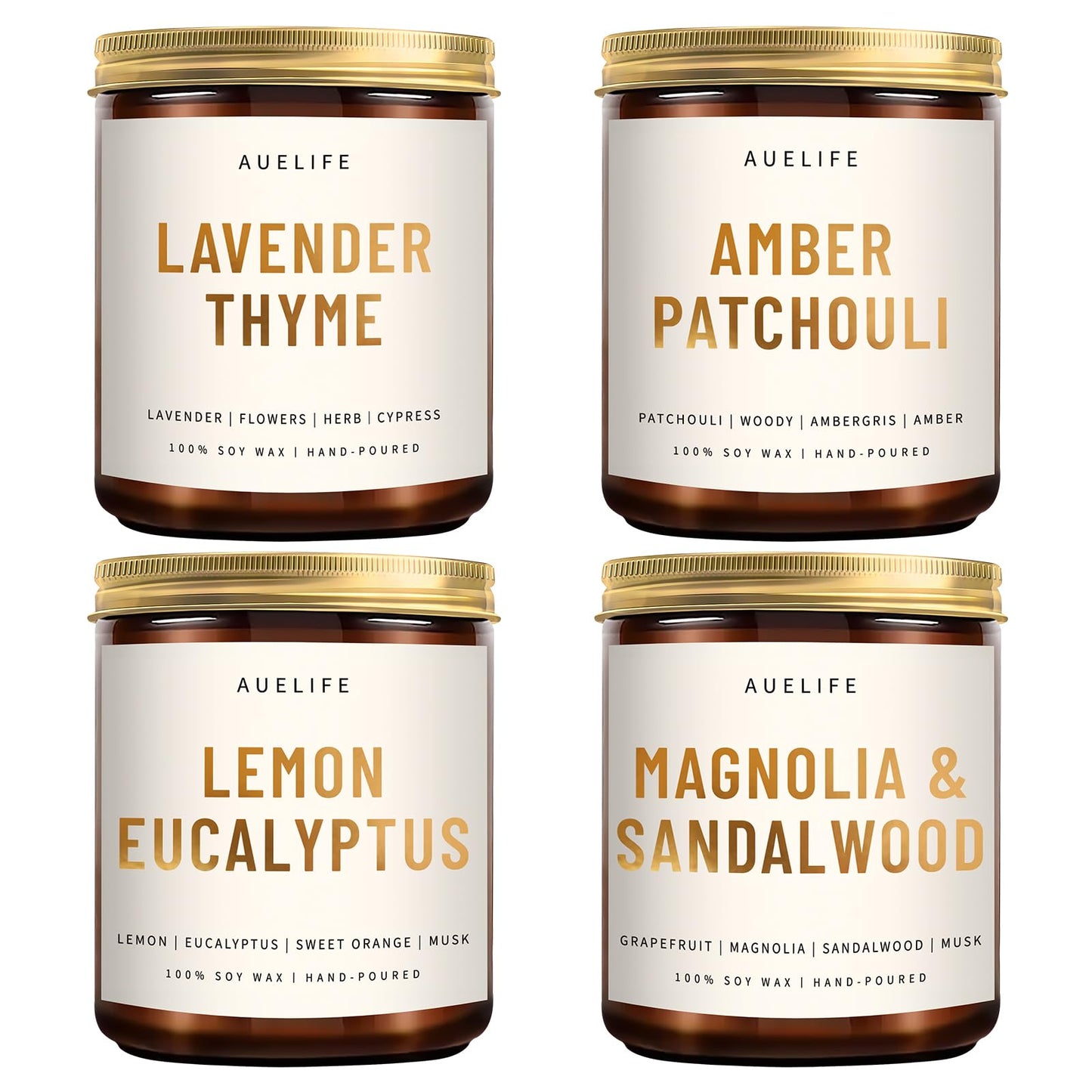 4 Pack Scented Candles Set | Scented Candles for Home, Candle Gifts for Women Men, Soy Candle for Home, Aromatherapy Gift of Amber Patchouli/Lemon Eucalyptus/Lavender/Sandalwood