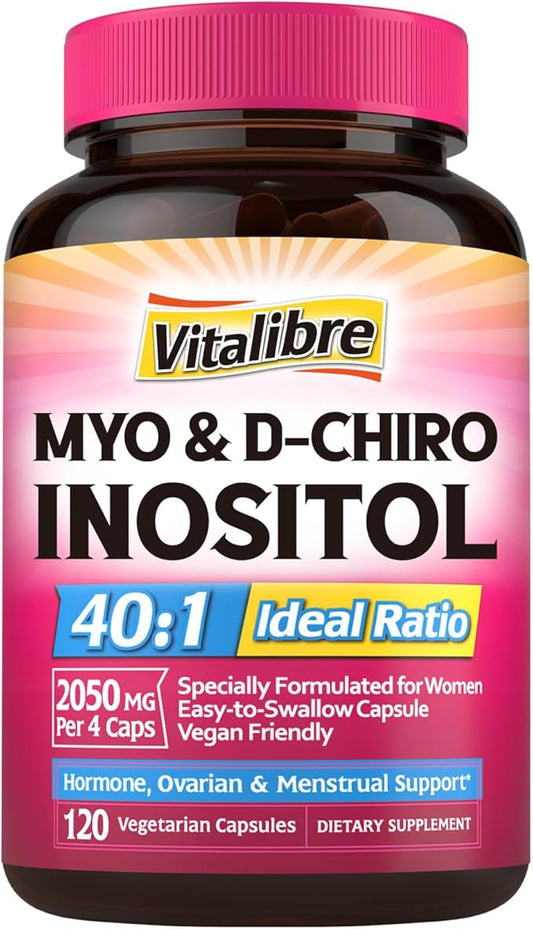Inositol Supplement, Myo-Inositol & D-Chiro Inositol Fertility Supplements for Women, 40:1 Ideal Ratio, Hormone Balance and Ovarian Support, 120 Vegan Capsules