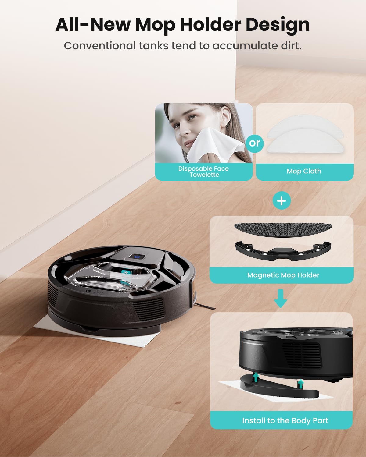 Lefant M320 Robot Vacuum Cleaner, Carpet Detection, 6,000 Pa Suction, Low Noise, 800ml Visible Dustbin, 210 Mins Runtime, Self-Charging, Works with Alexa, Ideal for Hard Floor, Pet Hair, Black