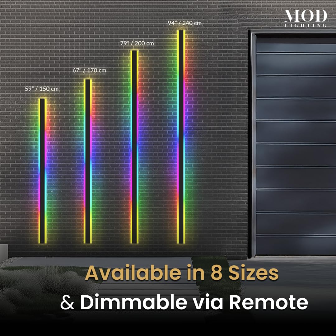 𝗠𝗢𝗗 𝗟𝗜𝗚𝗛𝗧𝗜𝗡𝗚 Haylen RGB | Long Outdoor Wall Lights, 7 Colors and 358 Light Effects, Dimmable with Remote Modern Linear Exterior Light Fixture, Waterproof Wall Sconce 70W, 1-Pack (RGB | 94")