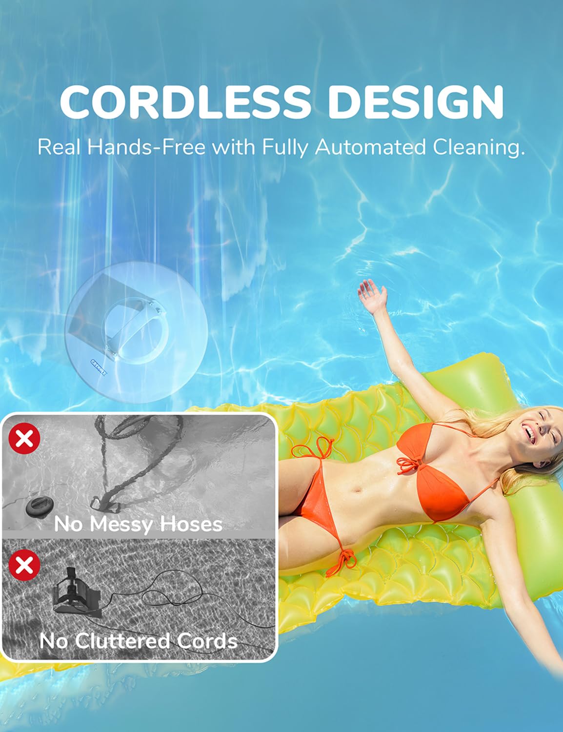 Borcolo Robotic Pool Cleaner, Pool Vacuum for Above Pools with Dual-Drive Motors, Self-Parking Technology for Above-Ground Flat Pools up to 645sq.ft (Lasts 90 Mins)