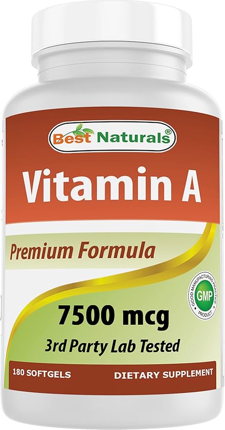 Best Naturals Vitamin A 25000 IU (7500 mcg), Non-GMO Formula Supports Healthy Vision & Immune System and Healthy Growth & Reproduction, 180 Softgels (180 Count (Pack of 1))