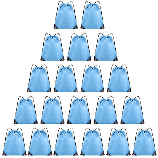 Grneric 20 Pieces Drawstring Backpack Bulk Cinch Sackpack Ployster Drawstring Bags for Gym Party Trip(Sky Blue)