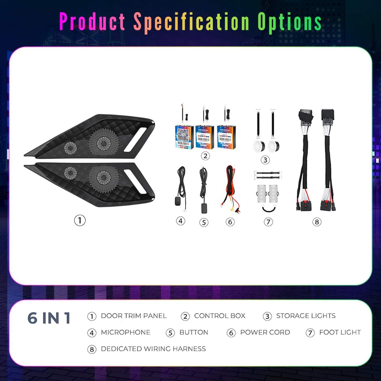 Bracingo Door Speaker Relays Cover Trim w/Neon Accent Lights fit for C8 Corvette 2019-2024,LED Ambient Foot Lights,Atmosphere Door Storage Box Lamps,Voice APP Button Switching Control,RGB