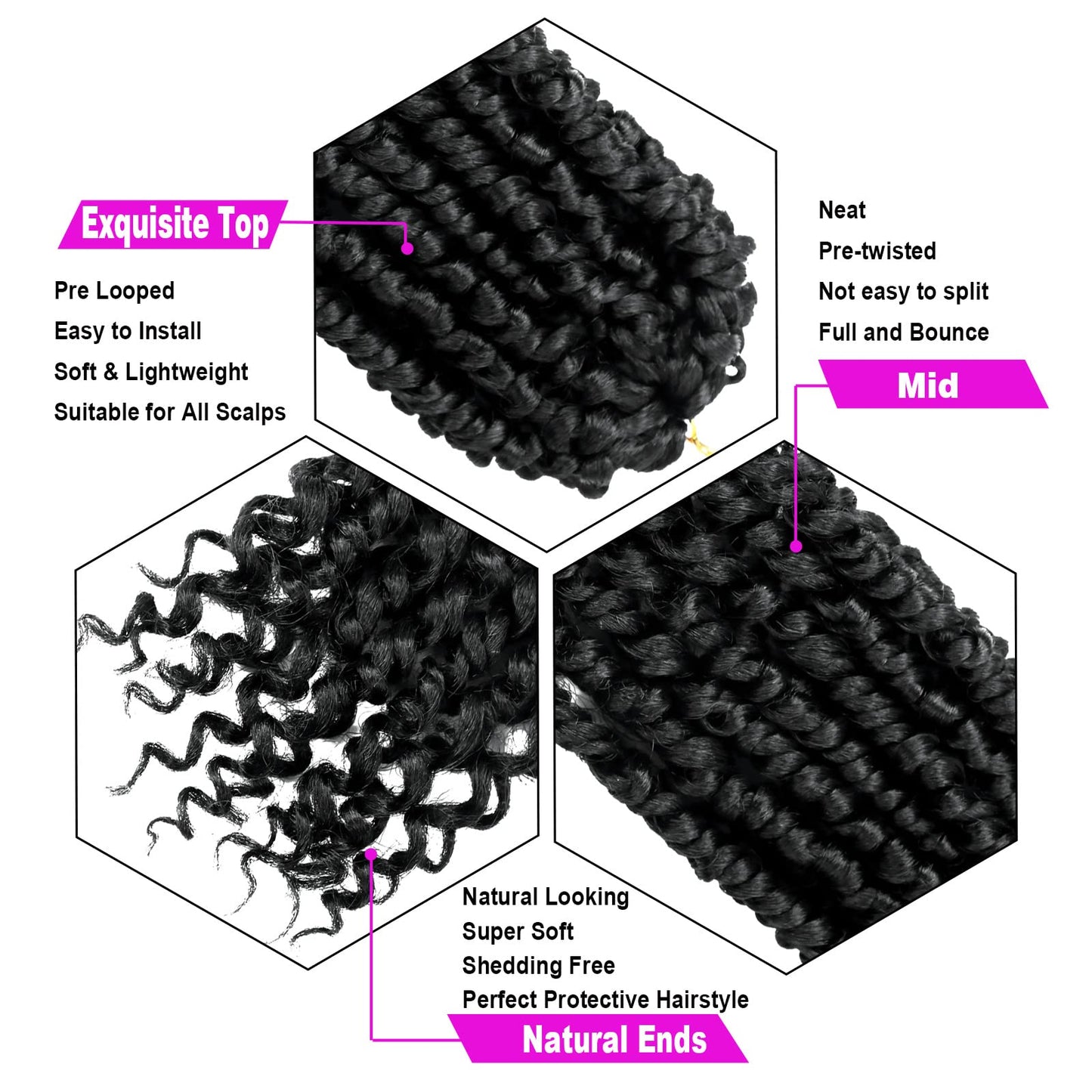 Bileaf 8 Packs Passion Twist Crochet Hair for Women Pre Looped Passion Twist Hair 8 Inch, Pre-Twisted Crochet Passion Twists Bohemian Braiding Crochet Twist Hair for Kids Hair Extensions #1