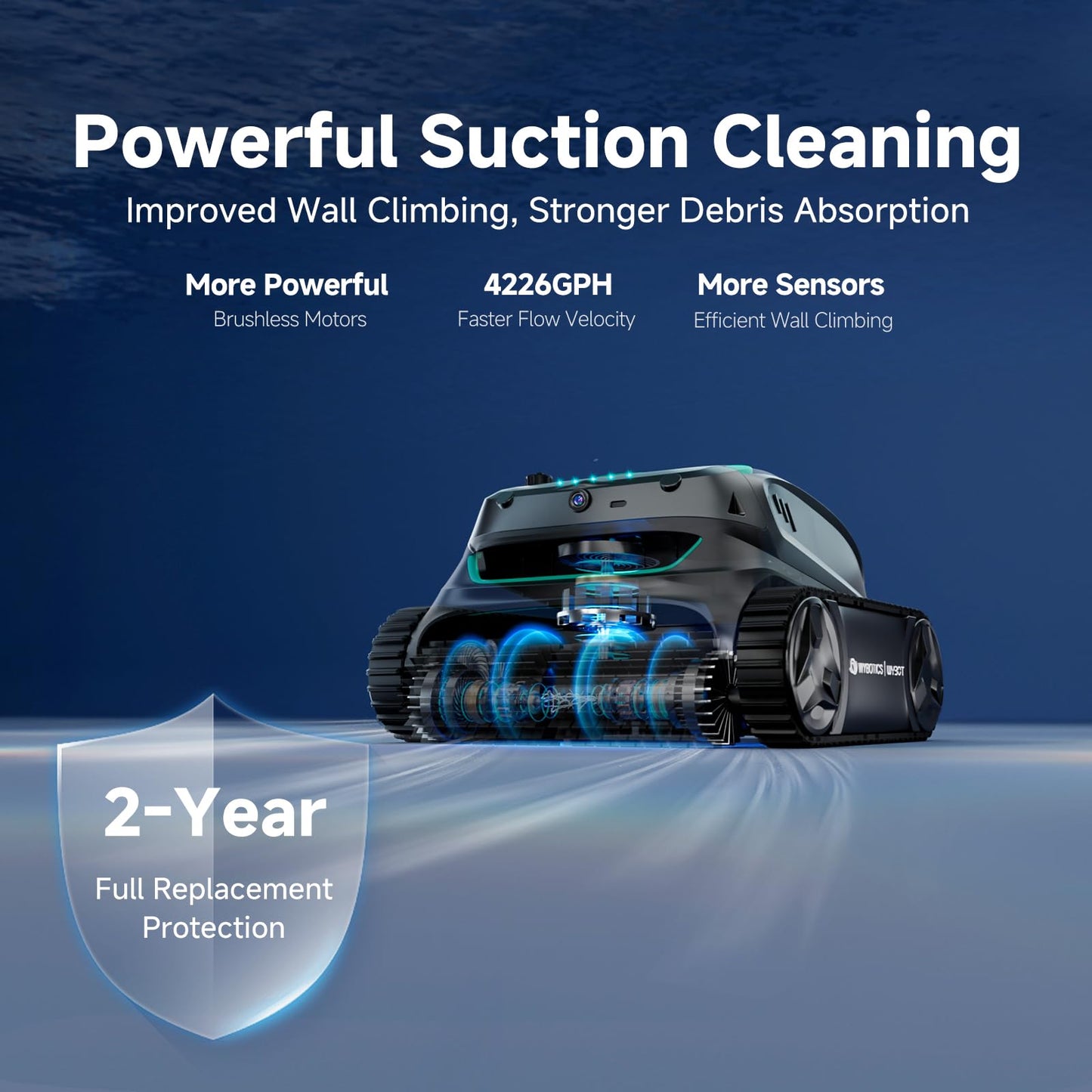 (2025 New) WYBOT S2 Vision AI Camera Cordless Pool Vacuum Robot for Inground Pools up to 3229 sq.ft, 8 Mode Robotic Pool Cleaner, 210min Runtime, Powerful Suction, Wall and Waterline Cleaning, Black