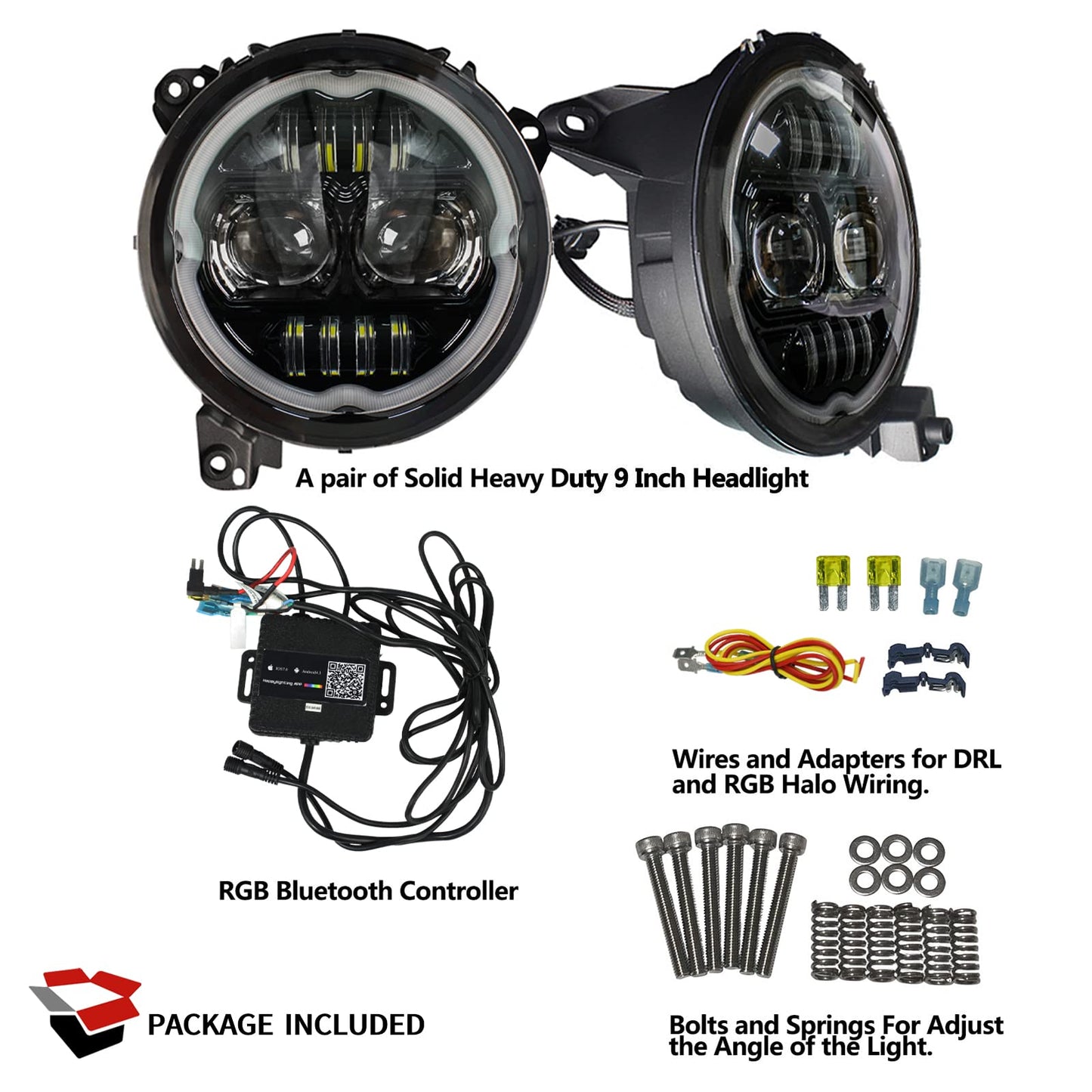 Woluen 9 Inch LED Headlights with Chasing RGB Halos - Fit for 2018+ Wrangler JL and 2020+ Gladiator JT Headlight Replacement with APP Controlled Chasing RGB Halos