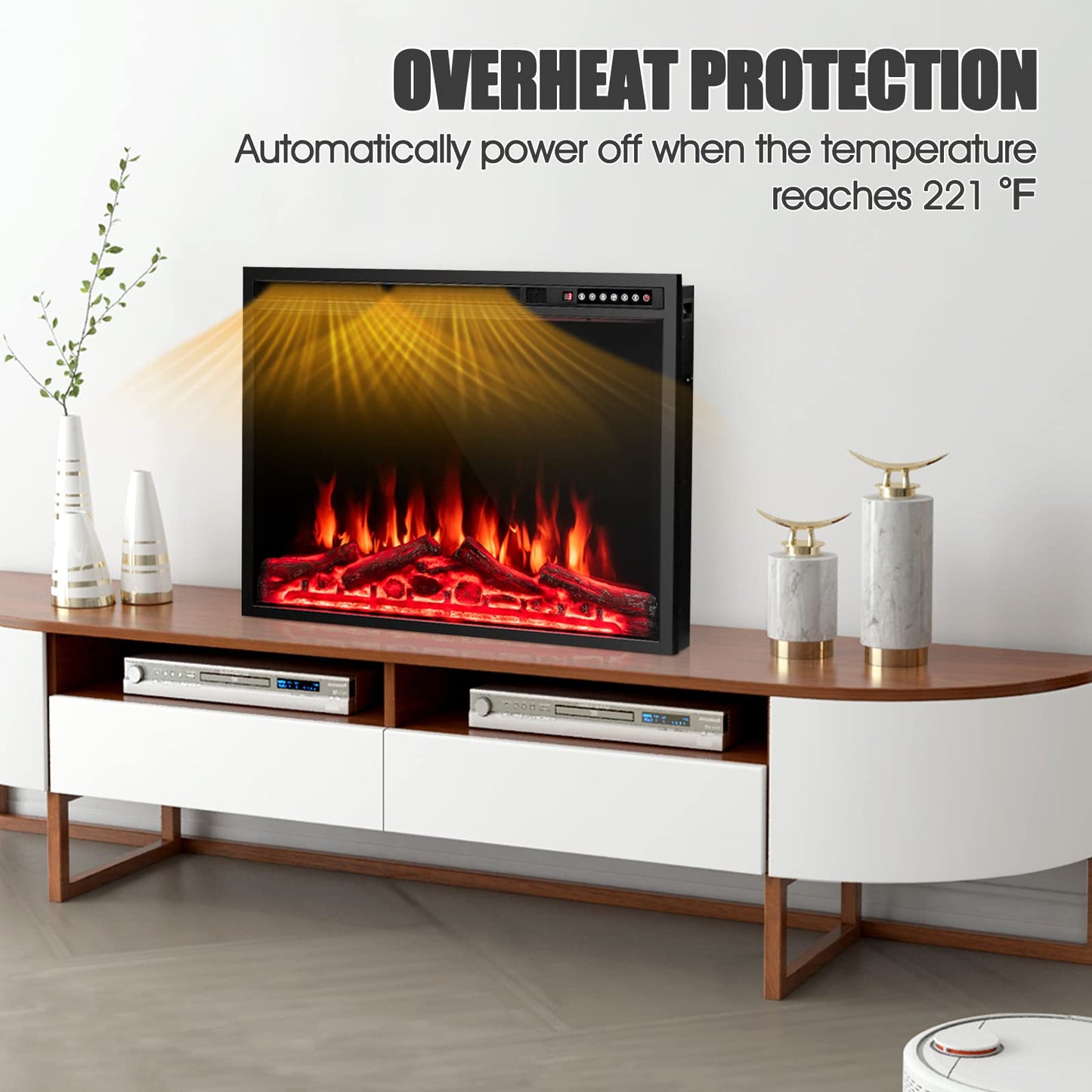 COSTWAY 37-Inch Electric Fireplace, Wall-Mounted and Recessed Fireplace Heater with 4 Flame and Log Colors, 5-Level Flame Speed and Brightness, Remote Control, 8H Timer, Overheat Protection, 1500W