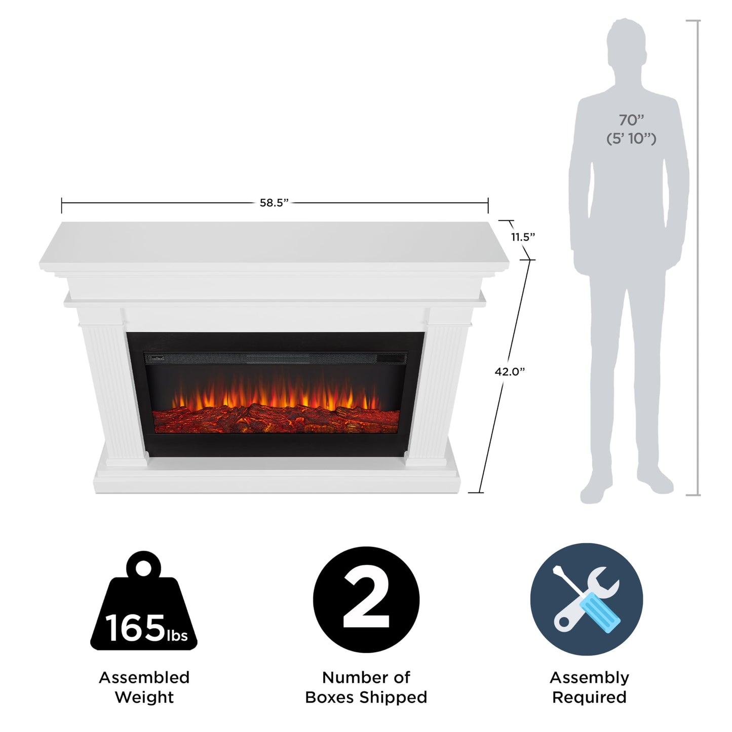 Real Flame Beau 59" Landscape Electric Fireplace with Mantel for Living Room or Bedroom, Replaceable Fireplace Insert Heater, Realistic Log and Flame Effect, Remote Control, Timer