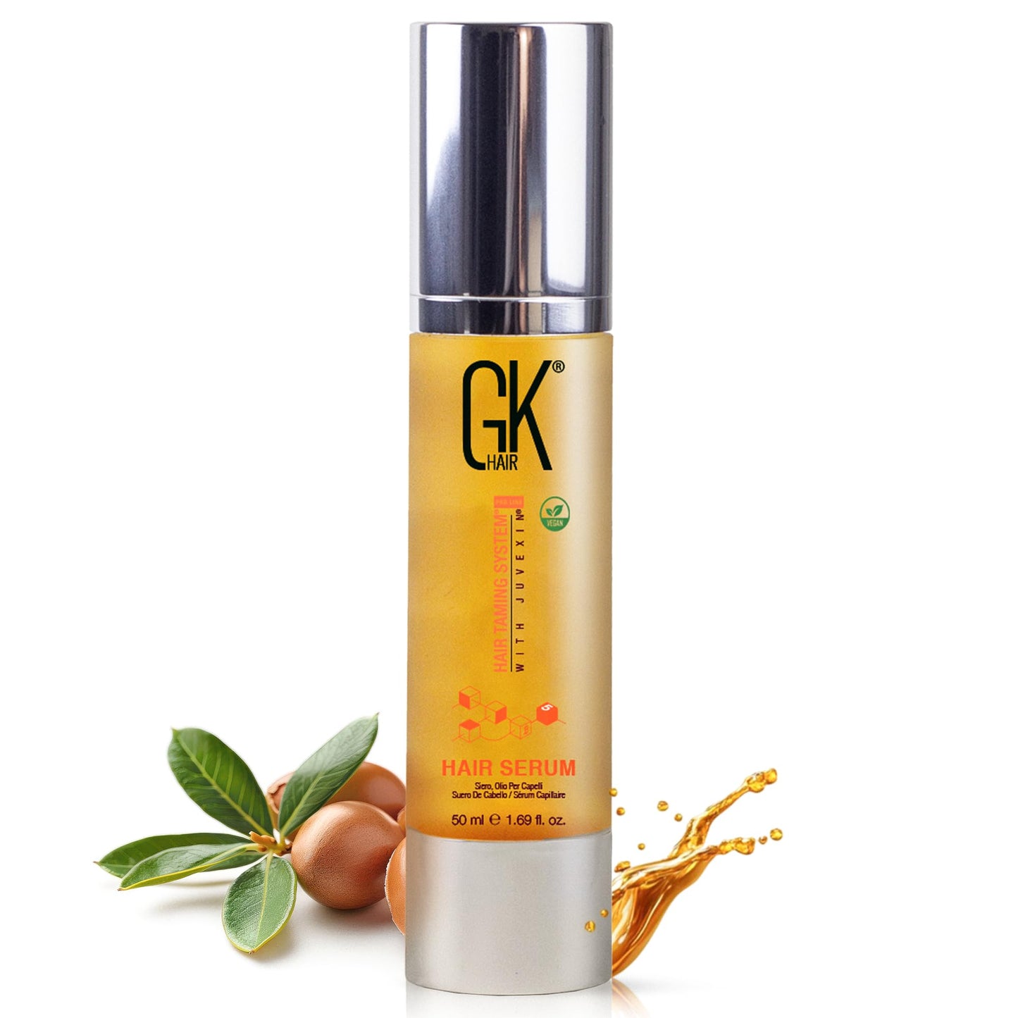 GK HAIR Global Keratin 100% Organic Argan Oil Anti Frizz Hair Serum (1.69 Fl Oz/50ml) Styling Smoothing Strengthening Hydrating & Nourishing Heat Protection Shine Frizz Control Dry Damage Hair Repair