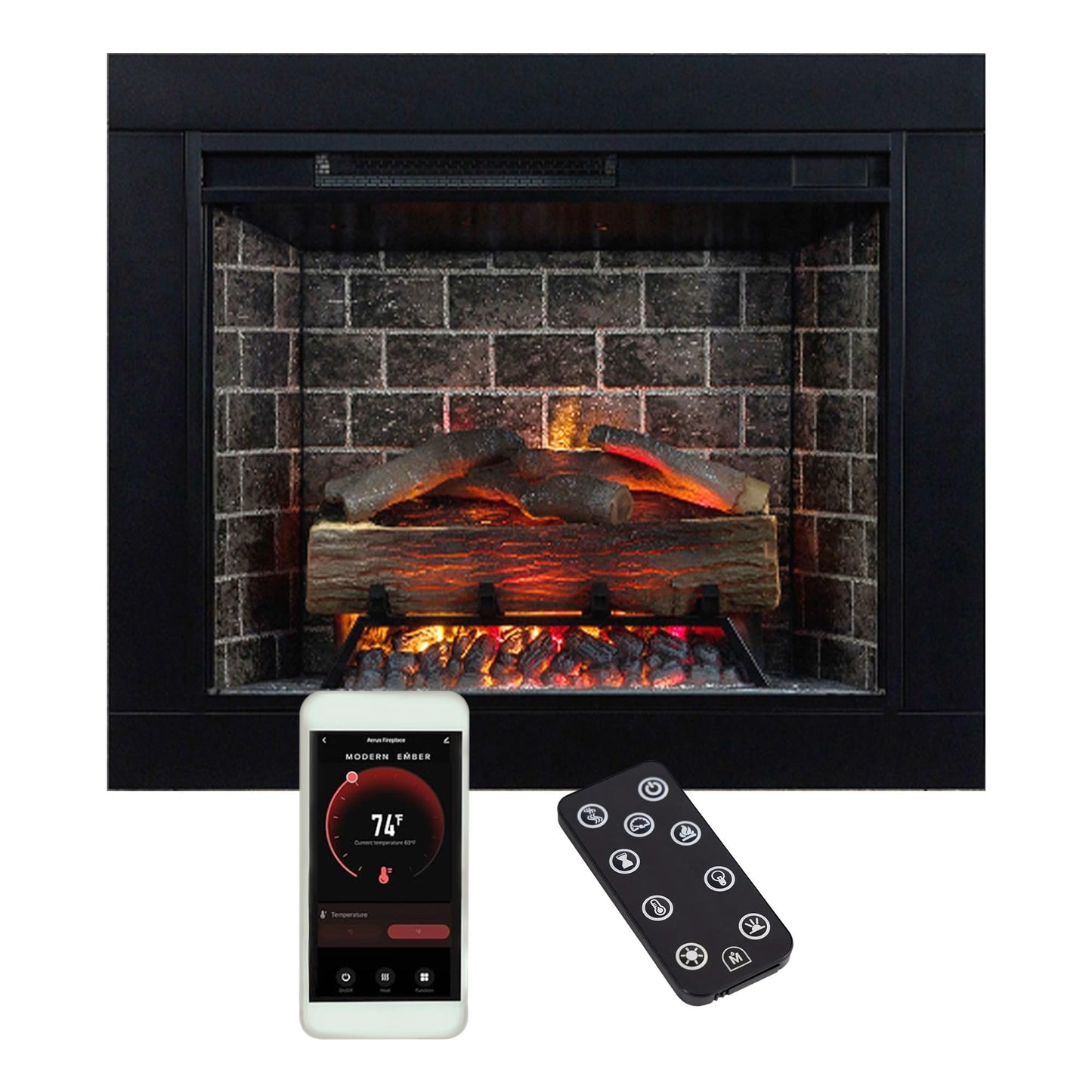 Modern Ember Uptown - Smart Home Electric Fireplace Insert + Trim, 28” Electric Heater Heats up to 1,000 sq. ft., Wall Fireplace Electric with Remote Control for Heat Settings and Flame Colors