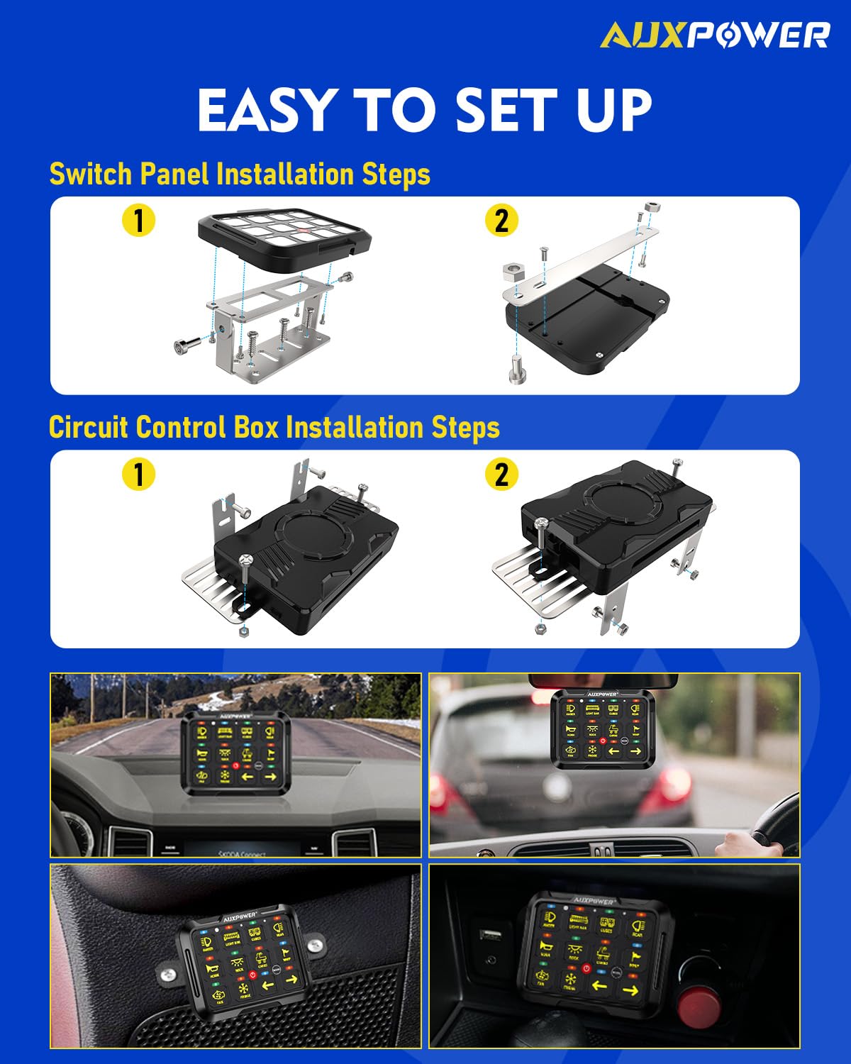 Auxpower 12 Gang Switch Panel B412 RGB Switch Panel with Wireless Remote Control Toggle Momentary Pulsed Remote Switch Panel 12V Automatic Dimmable Waterproof Switch Panel for Truck Car Marine Offroad