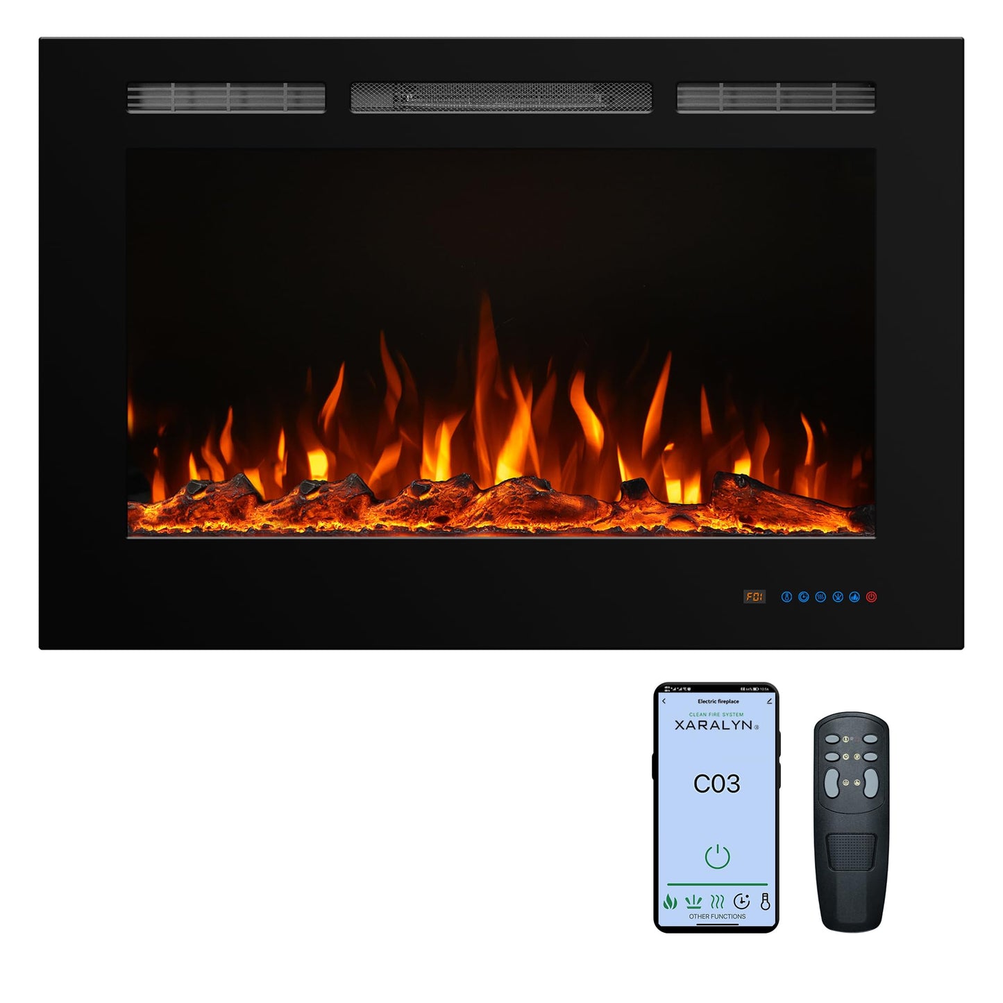 36'' Smart Electric Fireplace Inserts, Recessed & Wall Mount Electric Heater and Linear Fireplace with APP& Touch Screen &Remote Control, 62-99°F Temperature, Hard Wired & Plug in