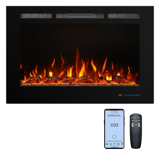 36'' Smart Electric Fireplace Inserts, Recessed & Wall Mount Electric Heater and Linear Fireplace with APP& Touch Screen &Remote Control, 62-99°F Temperature, Hard Wired & Plug in