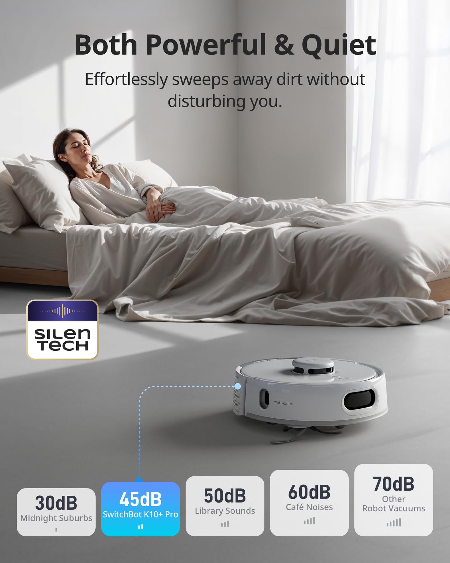 SwitchBot K10+ Pro Robot Vacuum Self Emptying for 90 Days Hands-Free, Super Quiet Mini Robotic Vacuum with Powerful Suction, Anti-Hair-Tangle, Works with Alexa/Siri/Matter(Hub 2 Required), 2.4Ghz WiFi