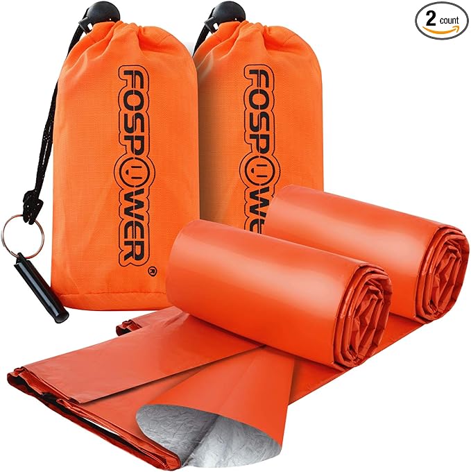 FosPower Emergency Sleeping Bag, Tough and Durable Mylar Thermal Sack with Survival whistle for Survival Kits, Camping Accessories, Outdoors, Hiking