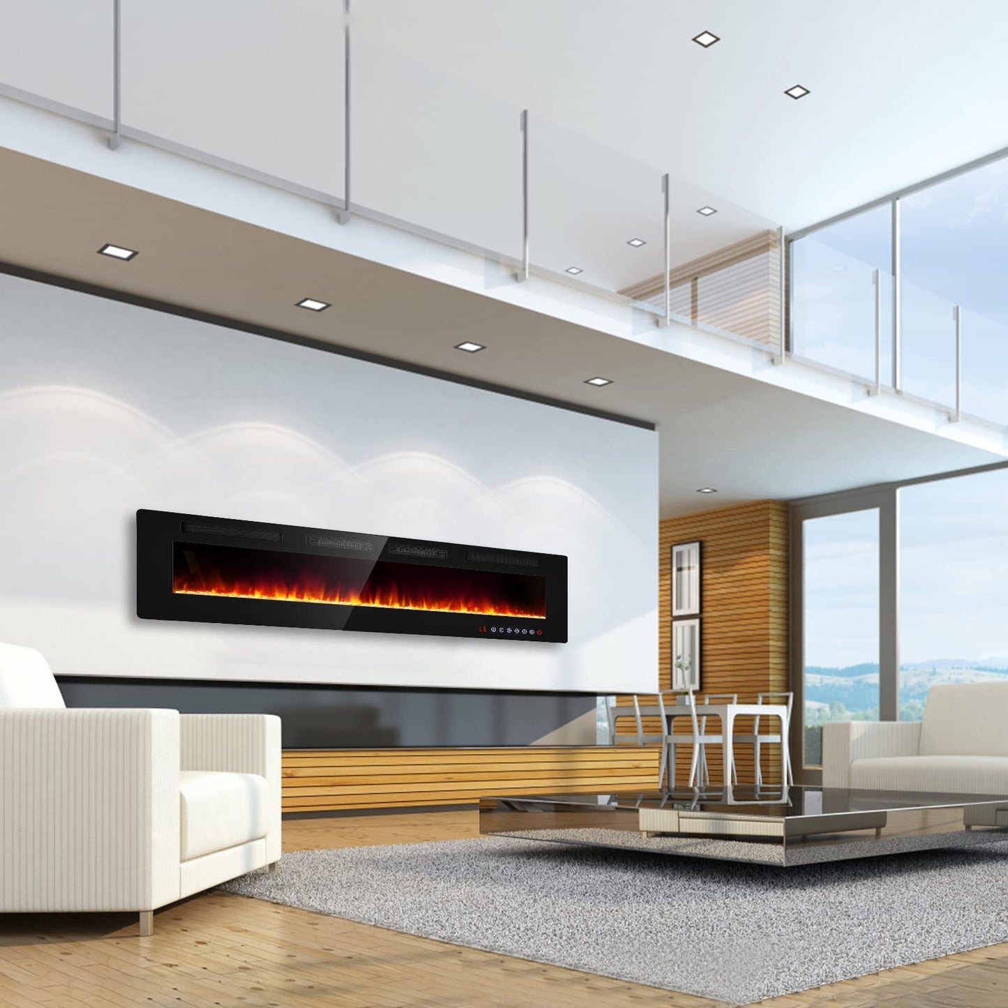 BREEZEHEAT 72" Ultra Thin Electric Fireplace Insert-ETL Certified, Recessed/Wall Mount, 3D Flame with Crystal, Remote & Touch, 750W/1500W (900 Sq.Ft), 8H Timer