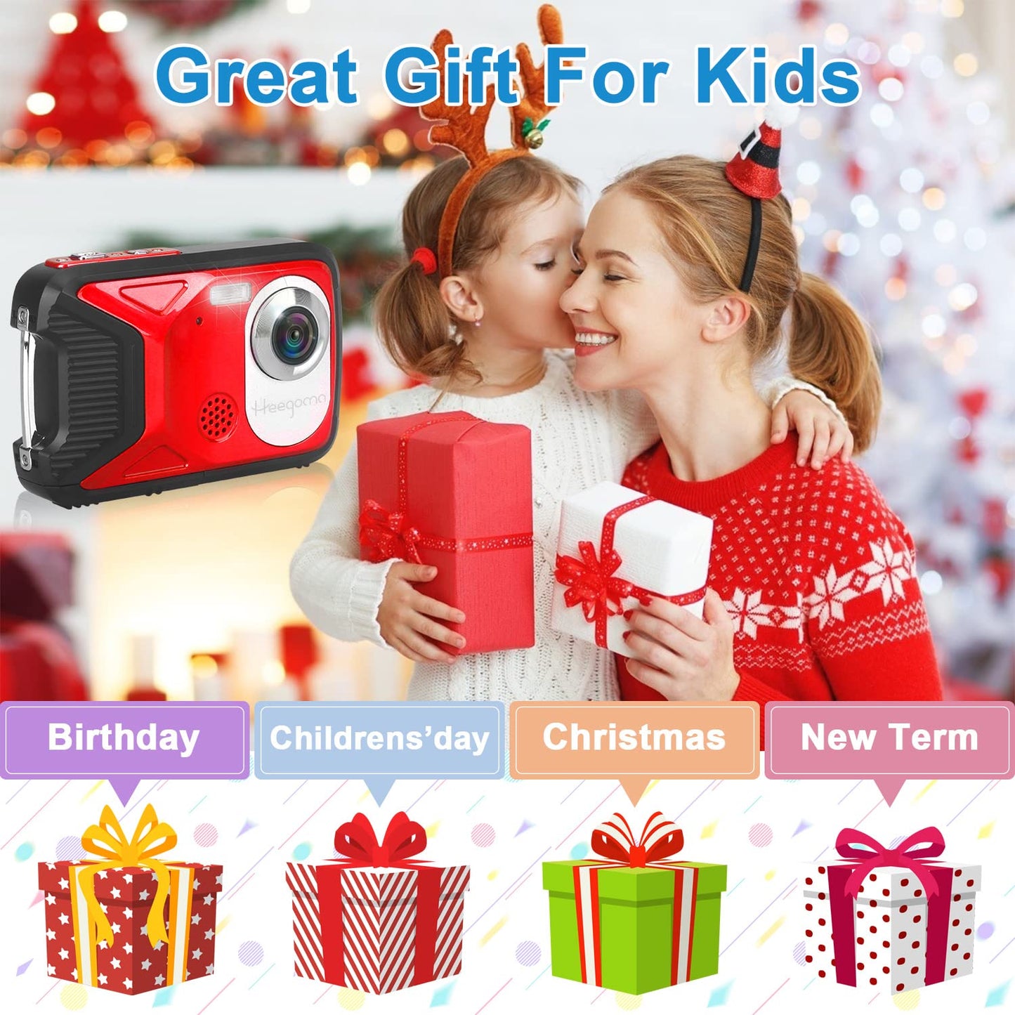 Waterproof Digital Camera with 32GB Card HD 1080P 36MP Underwater Digital Camera for Kids Teens Students Boys Girls(Red)