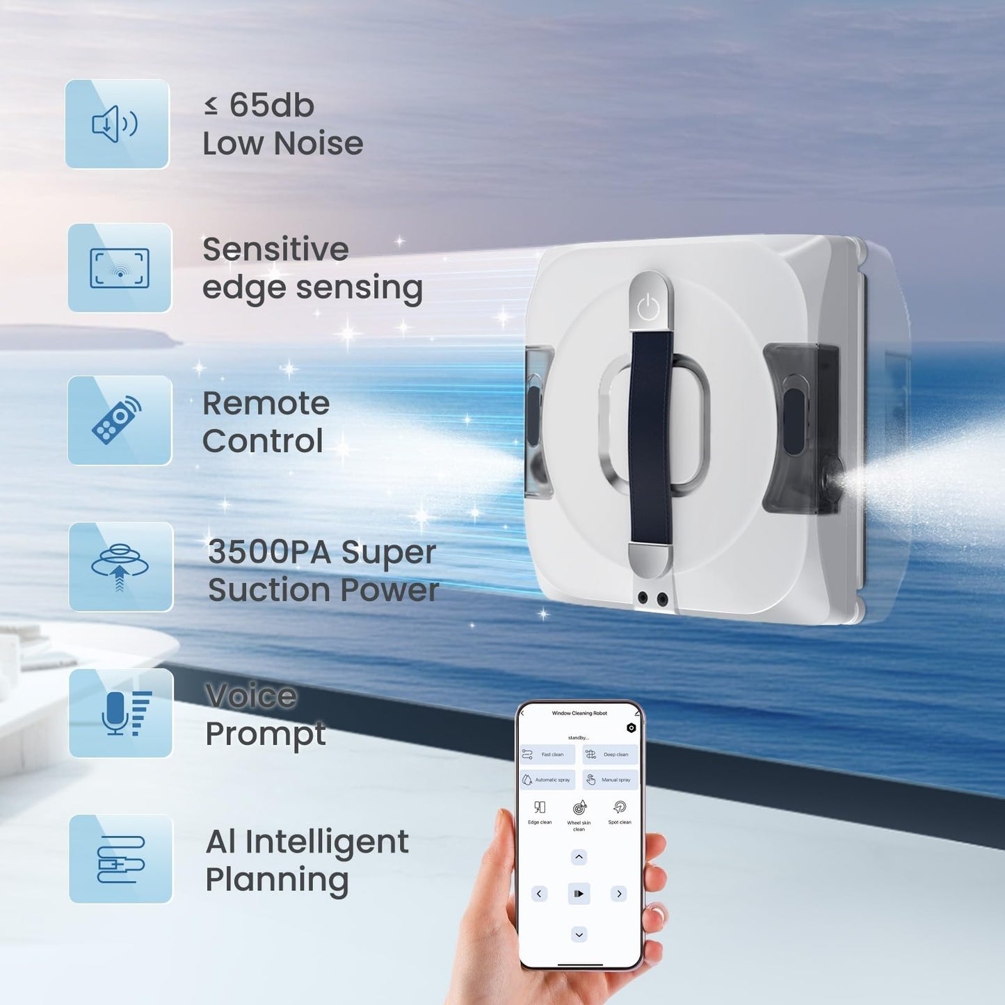 EEland Auto Window Cleaning Robot, Window Cleaner Robot with Dual Water Spray & 3500Pa Suction Power, Intelligent Path Planning, Perfect for High-Rise Windows and Glass Doors