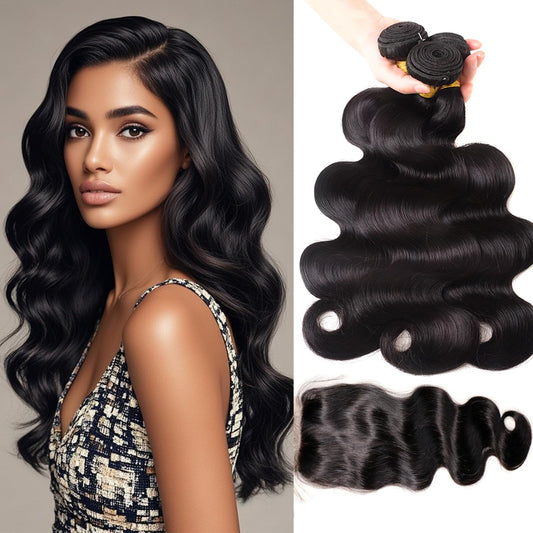 Human Hair Bundles with Closure - Body Wave Bundles with Closure Human Hair 3 Bundles with Closure 22 24 26+18, 100% Unprocessed 12A Brazilian Virgin Hair Bundles with 4x4 Lace Closure Free Part