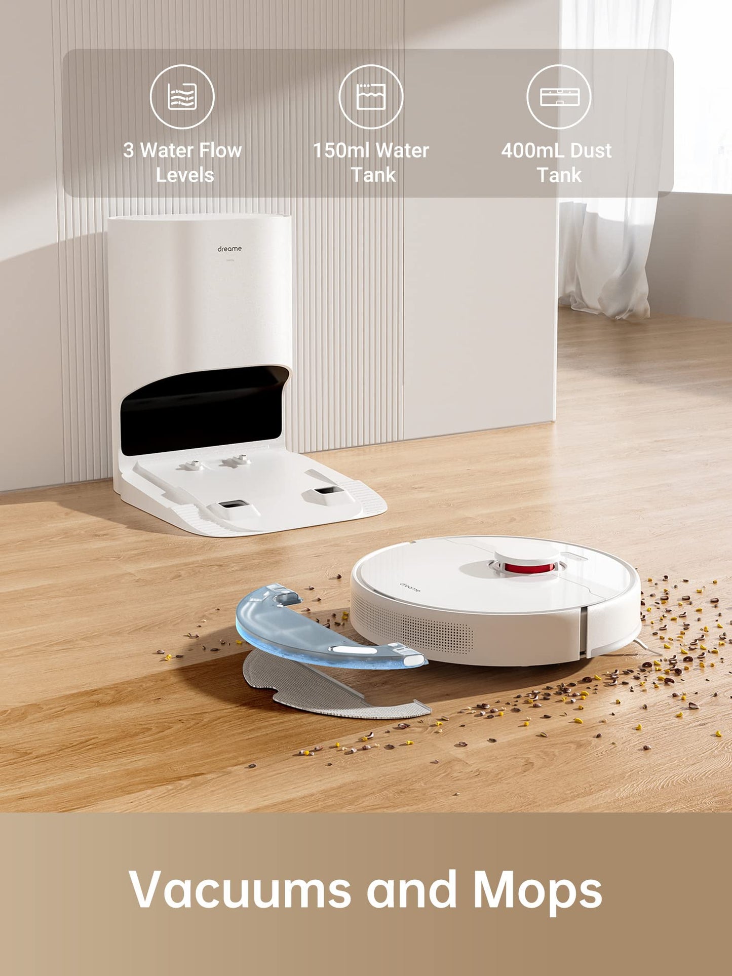 dreame D10 Plus Robot Vacuum and Mop with Self-Emptying Base for 45 Days of Cleaning, Robotic Vacuum with 4000 Pa Suction and LiDAR Navigation, Compatible with Alexa, Wi-Fi Connected
