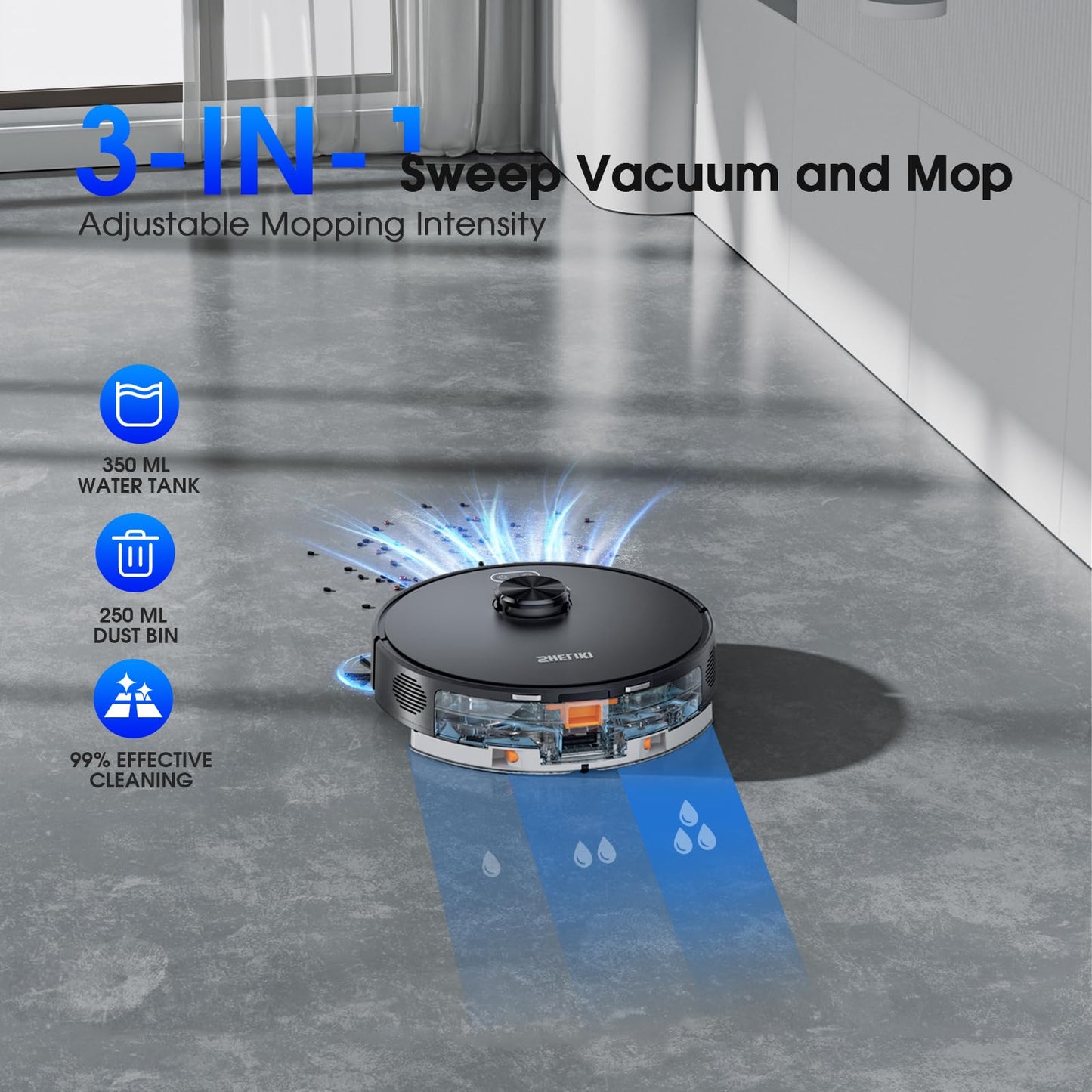 Robot Vacuum and Mop, Mapping Robotic Vacuums Cleaner with LiDAR Navigation Smart & Strong Suction, WiFi/App/Alexa/Voice Control, Obstacle Avoidance, for Home, Wood/Hard Floors, Pet Hair -Grey