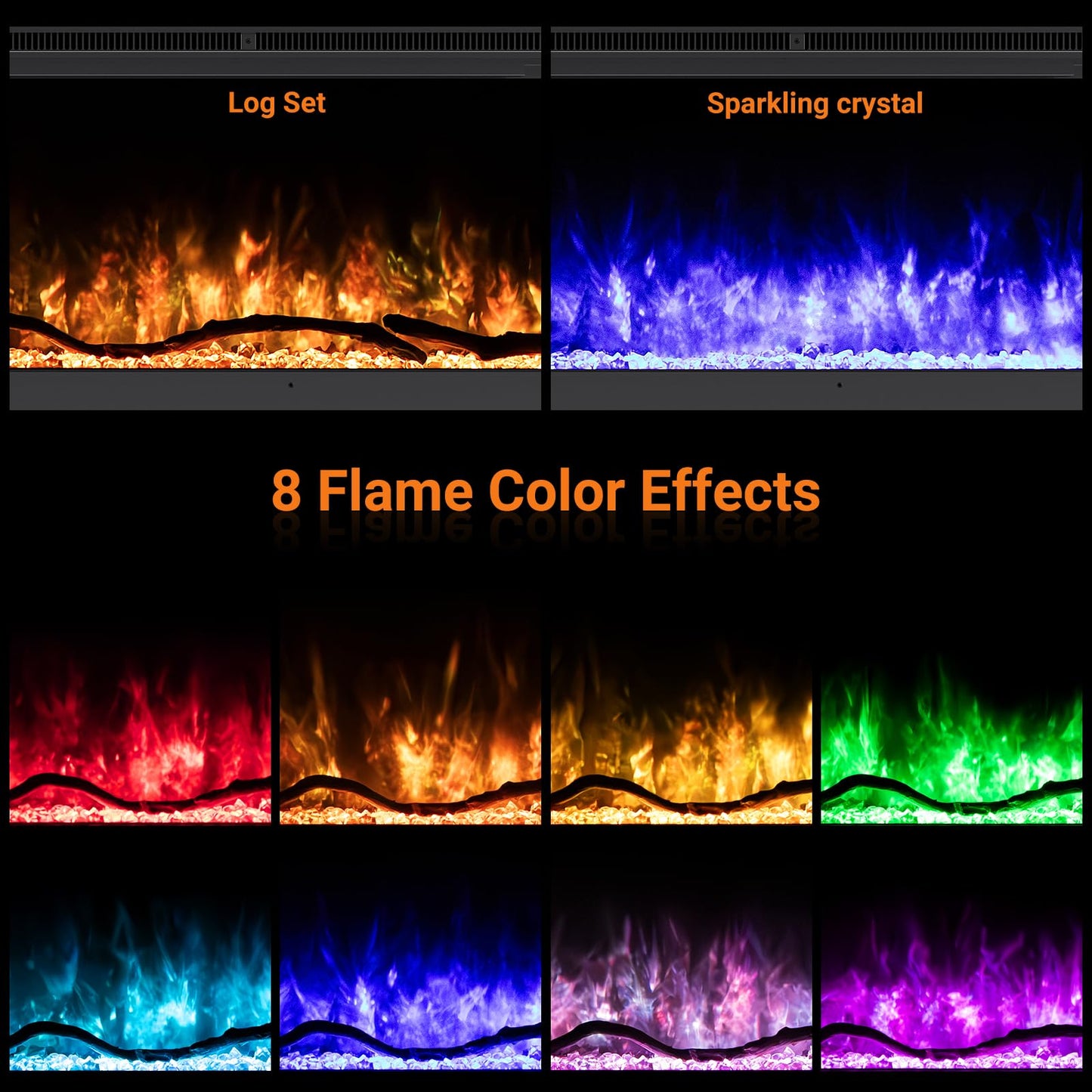 Crumisy 3 Sided Fireplace, 60 inch Fire Place Electric Fireplace Heater, with Realistic Colorful LED Flame, Remote Control, Log and Crystals