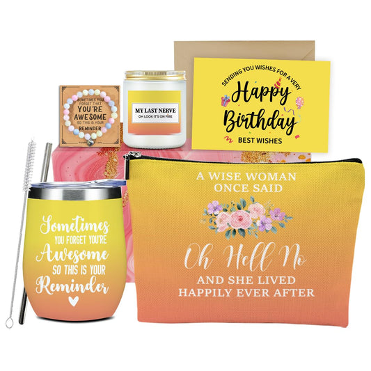 Birthday Gifts for Women Friendship, Funny Best Friend Birthday Gifts for Women Mom Wife Aunt Coworker Teacher Christmas Wine Tumbler Coffee Mug Makeup Bag Bracelets Braclets Scented Candle