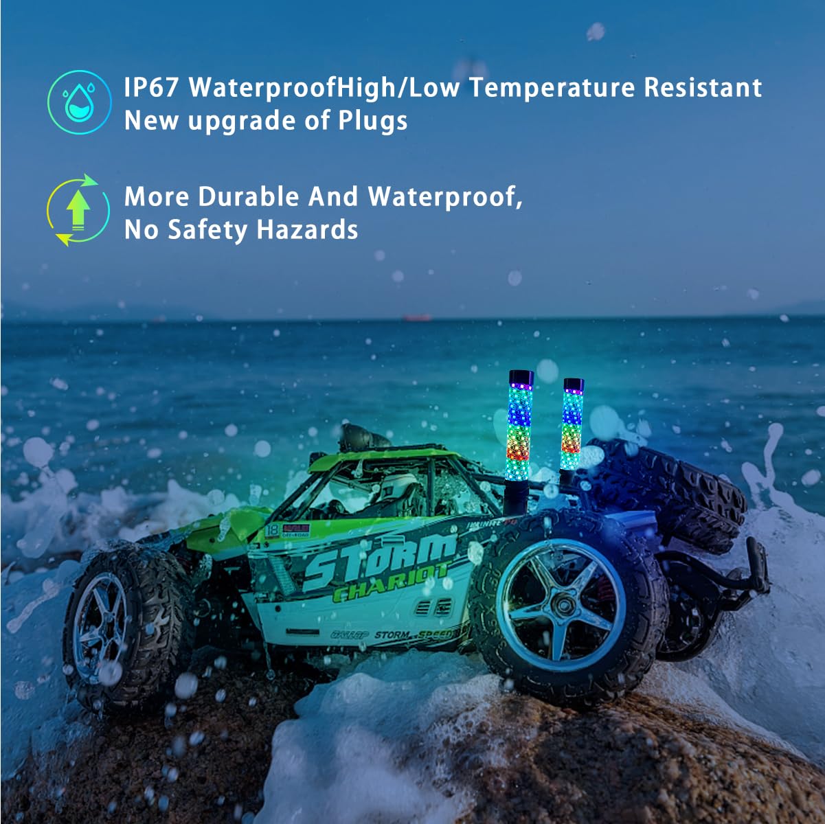 2 Pack 2ft LED Fat Whip Lights, UTV Whip Lights with App & Remote Control, Rocker Switch, Spring Base, Brighter Spiral RGB Chasing Lighted Antenna Whips for Side by Side ATV Can-Am SXS Truck Polaris