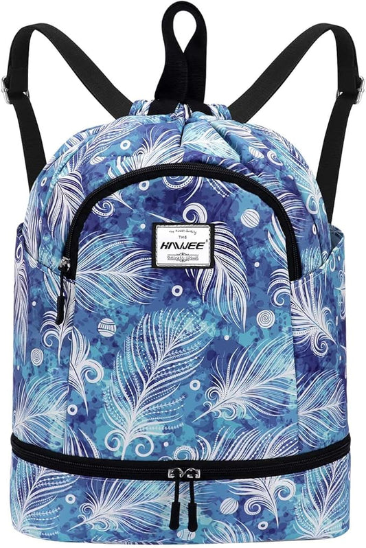 Dry Wet Drawstring Backpack with Shoe Compartment for Women Adjustable Gym Bag