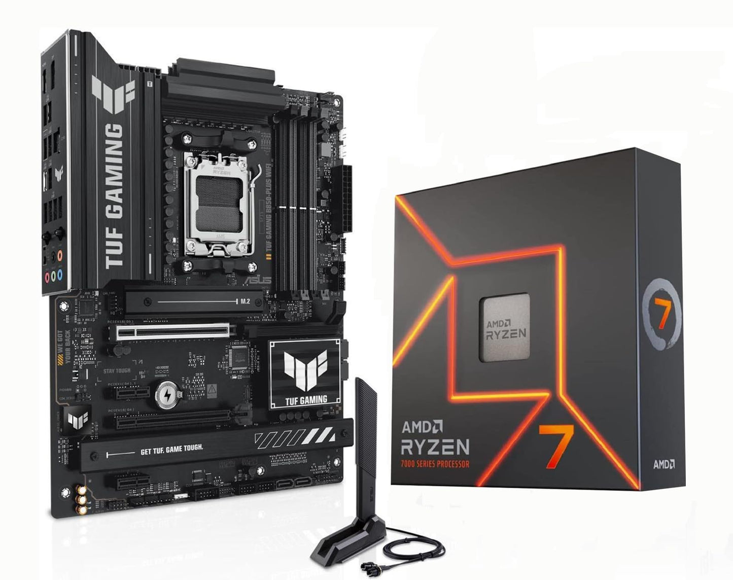 Micro Center AMD Ryzen 7 7700X CPU Processor with ASUS TUF Gaming B850-PLUS WiFi AM5 ATX Motherboard (DDR5, PCIe 5.0, 3X M.2, Wi-Fi 7, USB 20Gbps Type-C)