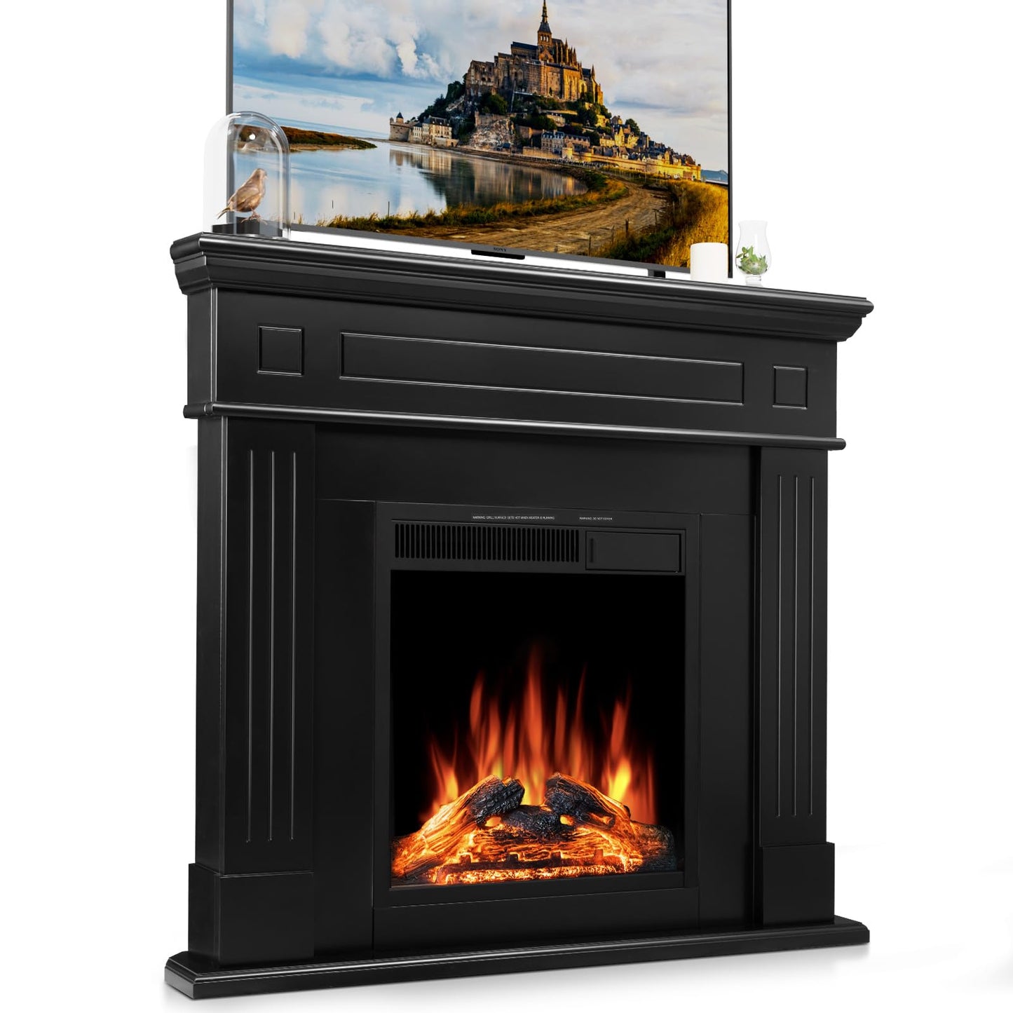 ZAFRO Corner Electric Fireplace with Mantel, TV Stand Electric Fireplace Heater with Remote Control for Living Room, Bedroom, Black