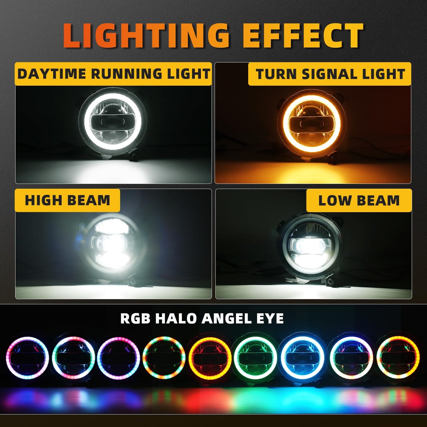 CAFOPAR 9 Inch RGB LED Headlights, DOT RGB Halo Headlight fit for 2018-2025 Wrangler JL Gladiator JT Sahara Rubicon Headlight Replacemant