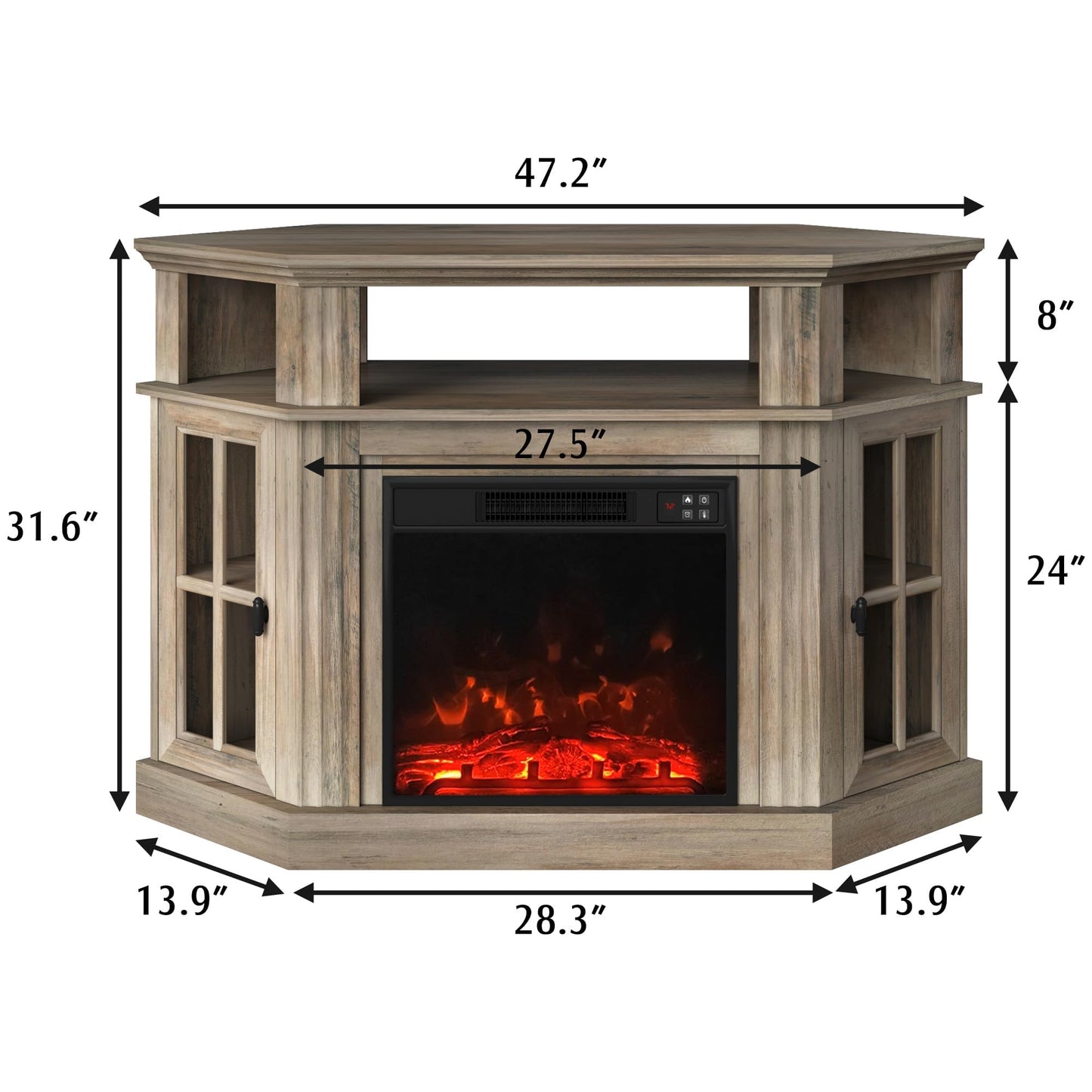 YESHOMY Corner Fireplace TV Stand for Television up to 55" with Storage Cabinets, Entertainment Center, Media Console for Living Room, Bedroom, Rustic Gray