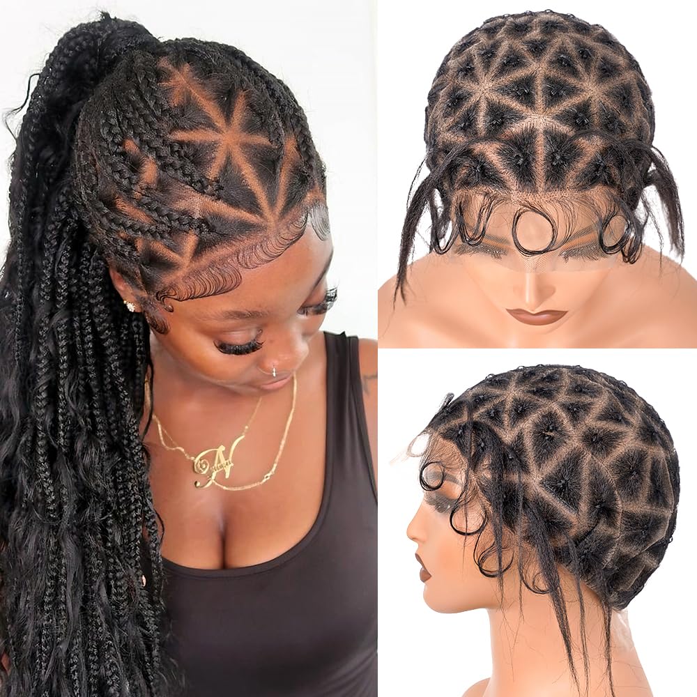 Suntefic Braided Wig Cap With Baby Hair Crochet Wig Cap For Crochet Braids Hair Glueless Double Full Hd Lace Wig Caps For Black Women (Black-79)