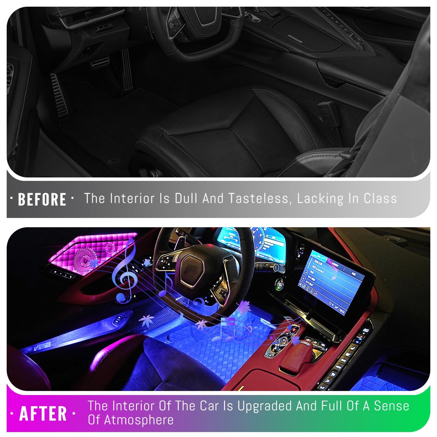 Bracingo Door Speaker Relays Cover Trim w/Neon Accent Lights fit for C8 Corvette 2019-2024,LED Ambient Foot Lights,Atmosphere Door Storage Box Lamps,Voice APP Button Switching Control,RGB