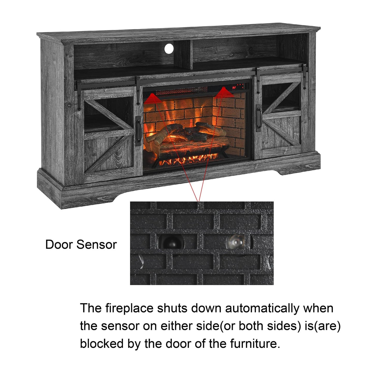 LAYIQDC Electric Fireplace with TV Stand,60" Traditional Farmhouse Style Electric Hearth,TV Stand and Console Combination, with 5118 BTU Heat Output, CSA/UL Certified 1500W (Dark Grey)