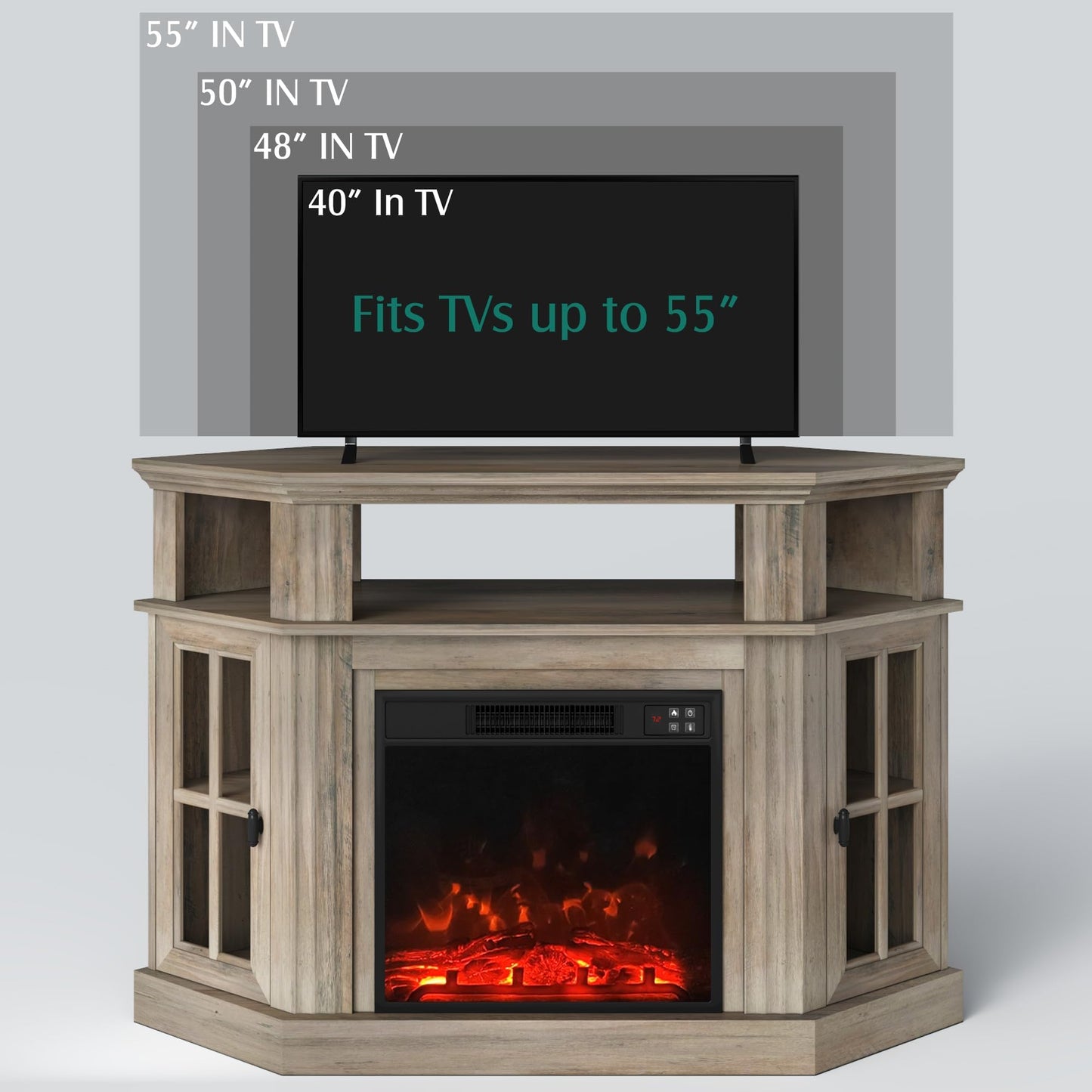 YESHOMY Corner Fireplace TV Stand for Television up to 55" with Storage Cabinets, Entertainment Center, Media Console for Living Room, Bedroom, Rustic Gray