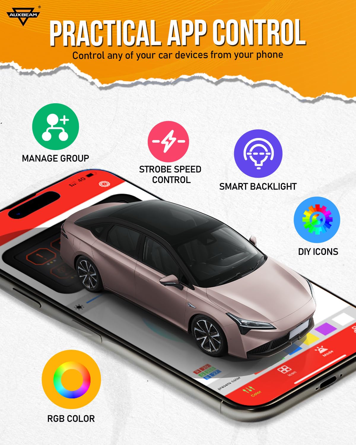 Auxbeam Switch Panel AR-800 Bluetooth 8 Gang Switch Panel RGB Switch Pod Backlit Manual Control w/Toggle Momentary Pulsed 12V-24V Panel Controller for Boat Car Truck RV UTV Waterproof 2-Year Warranty