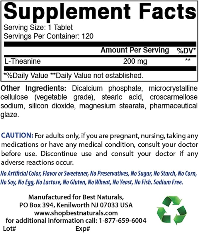 Best Naturals L-Theanine 200mg & Ashwagandha Extract 500 Mg