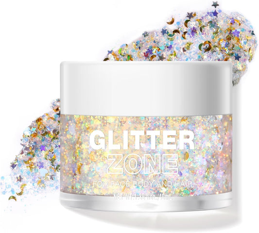 Holographic Body Glitter Gel - Cosmetic-Grade, Color Changing Halloween Glitter Makeup Glitter for Face, Body, and Hair, Safe and Easy to Use, Perfect for Festivals Parties (08 Golden Starlight)