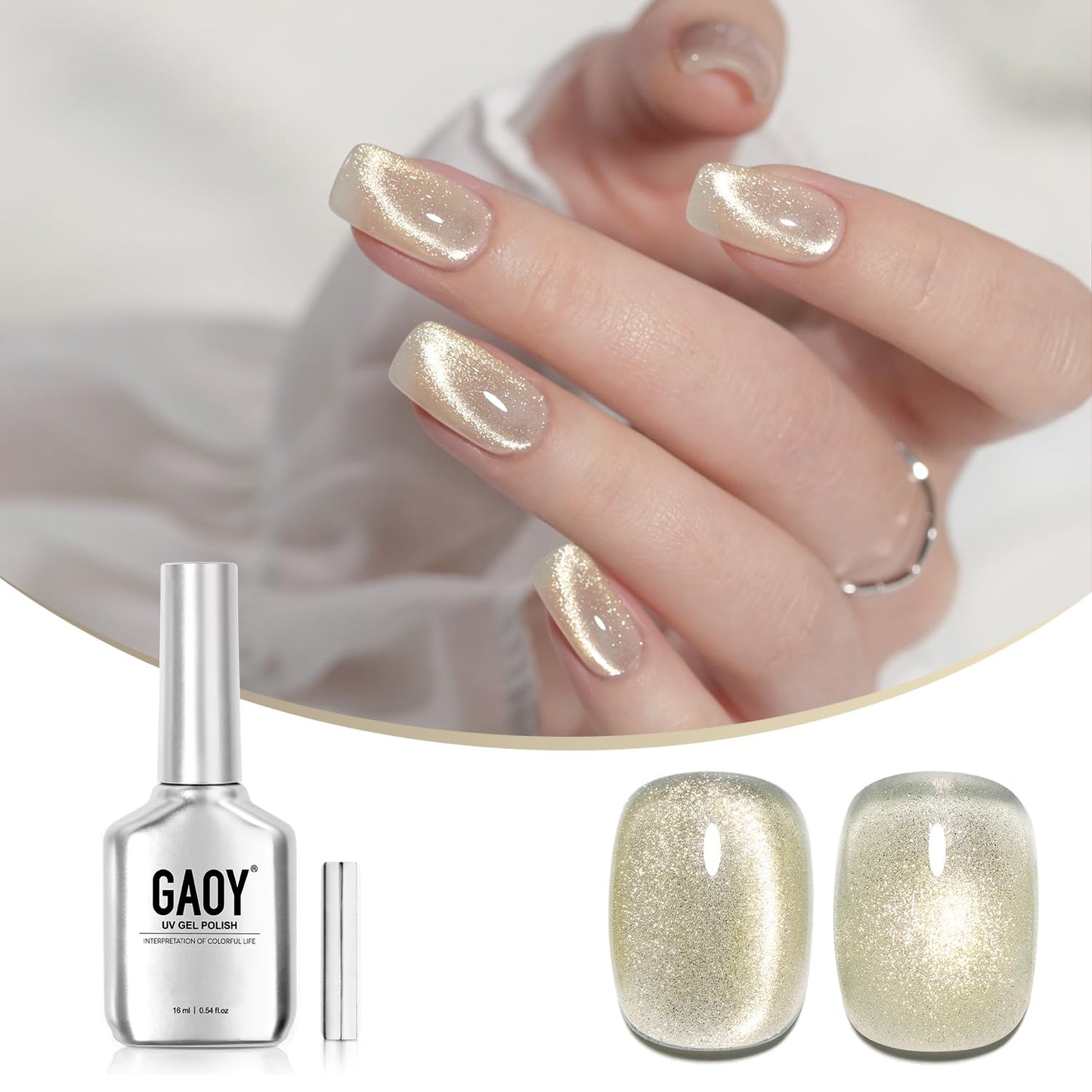 GAOY Jelly Silver Cat Eye Gel Nail Polish, 16ml Glitter Holographic Nail Polish with Magnet, Reflective Translucent UV Gel, 2953 Fairy Dust