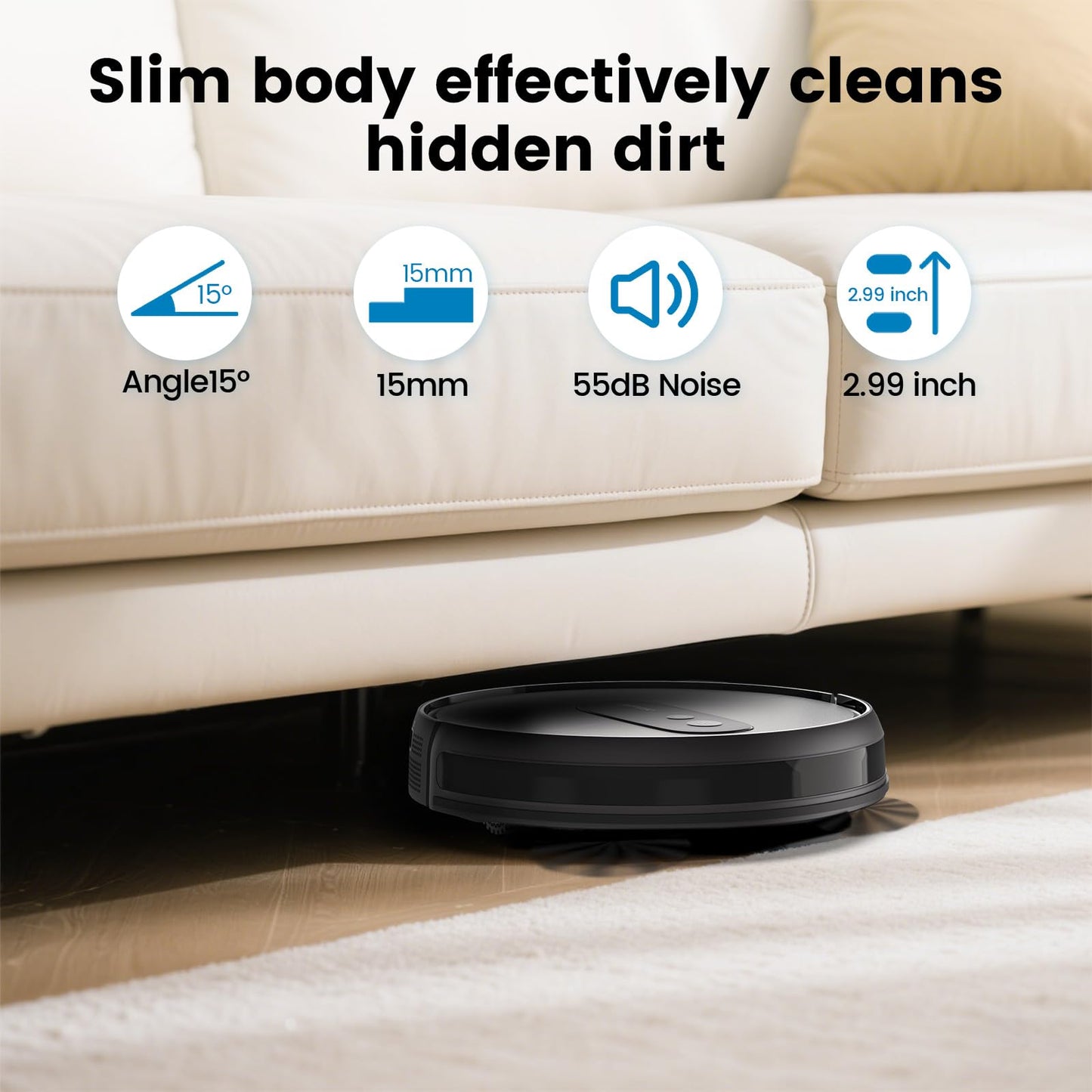AIRROBO Robot Vacuums with 2800Pa Suction, 3-inch Slim Body, Gyroscope Navigation, Remote & App Control, 600ML Dustbin, Automatic Recharge – Ideal Robot Vacuums Cleaner for Homes