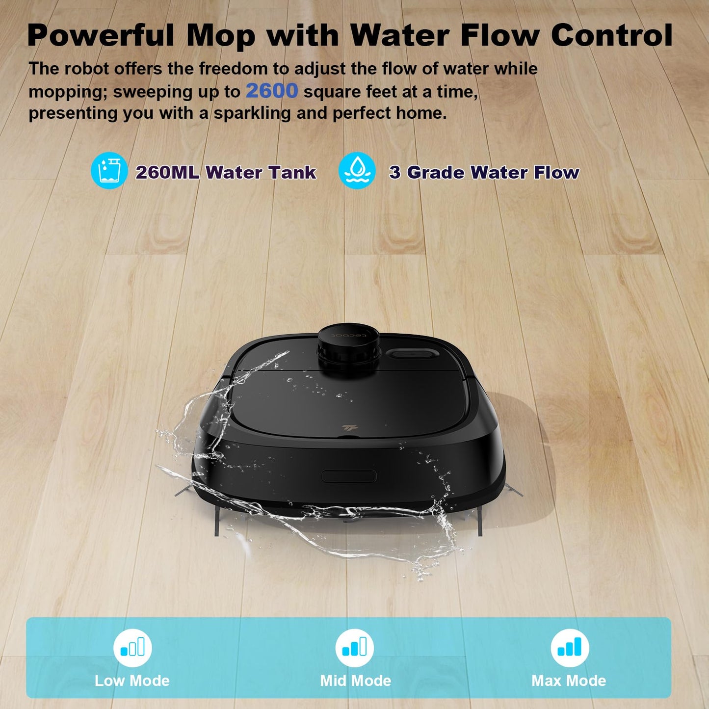 TECBOT Robotic Vacuum Cleaner and mop, with Laser LiDAR Navigation, 150Mins Max, Self-Charging, Robotic Vacuum and Mop for Home Without Cleaning Mop Base,Idea for Pet Hair, Carpet, Hard Floor (Black)